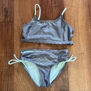 Justice girls mermaid 2 two piece bikini Sz 10 gray mint green shiny